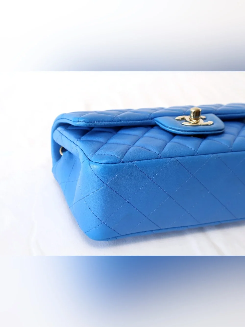 Blue Chanel Mini Rectangle Single Flap 20cm Lambskin Bag